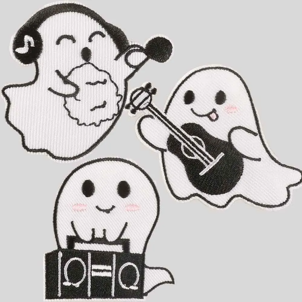Lovely Music Ghost Iron On Embroidered Clothes Patches For Clothing Stickers Garment Wholesale