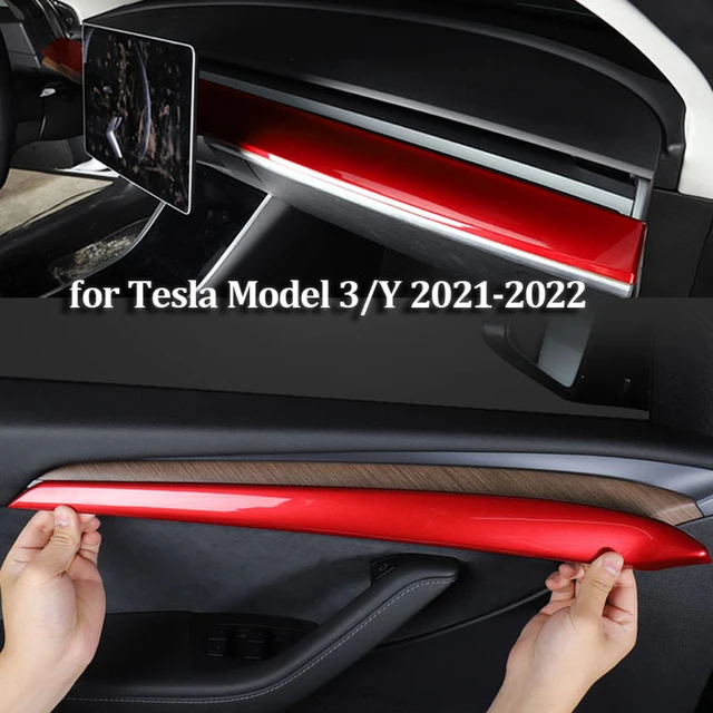 Modell Y 2023 Tür Trim-Dashboard Panel Abdeckung Für Tesla Modell 3 2022  innen Zubehör ABS Carbon Faser Dash Decor aufkleber - AliExpress