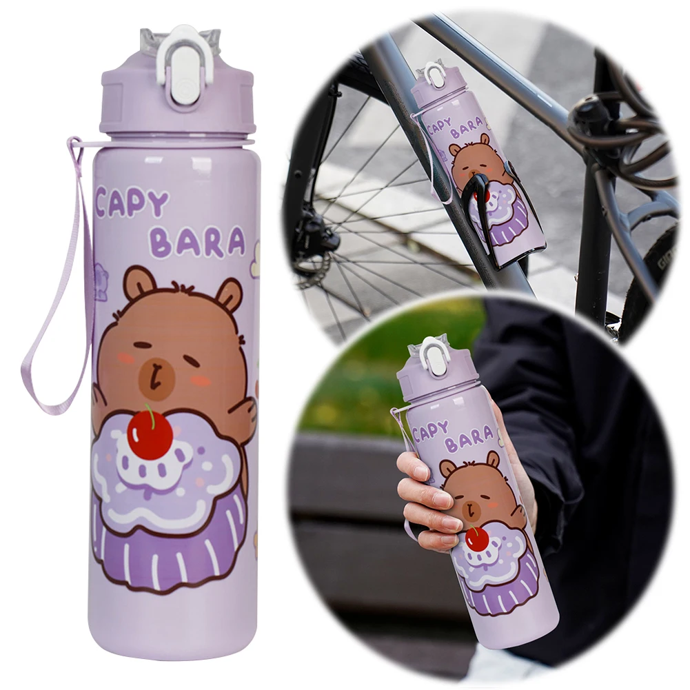 700ml Capybara Sports Water Bottle with Straw & Handle Travel Water Cup Large Capacity Kawaii Bottle for Fitness Sports