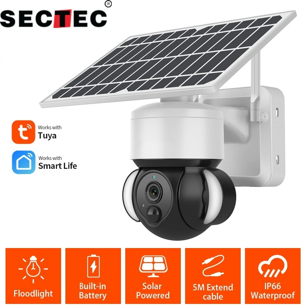 SECTEC 2MP Wifi IP камера Tuya умная защита безопасности солнечная панель Foodlight видео Bulit-in