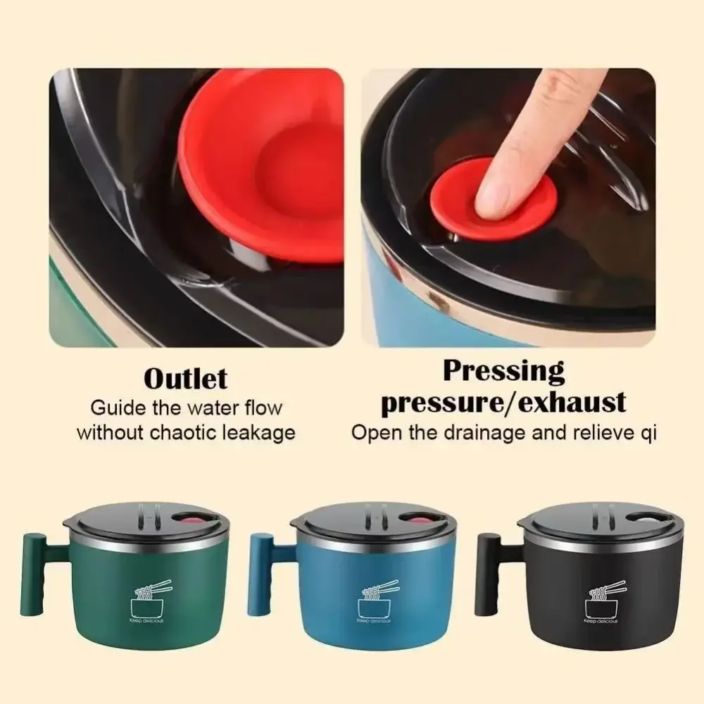 Stainless steel instant noodle bowl lid drain outlet student dormitory easy wash ramen bowl