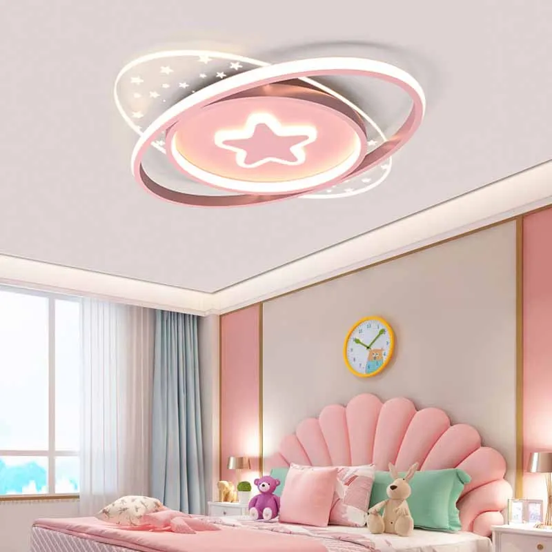 

Modern Planet Ceiling Chandelier For Kids Room Bedroom Study Baby Boys Girl Room Decor Pink Lamp Cartoon Star Led Ceiling Lights