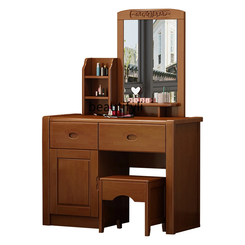 

Solid Wood Dresser Bedroom Solid Wood Makeup Table Storage Cabinet Integrated Dresser