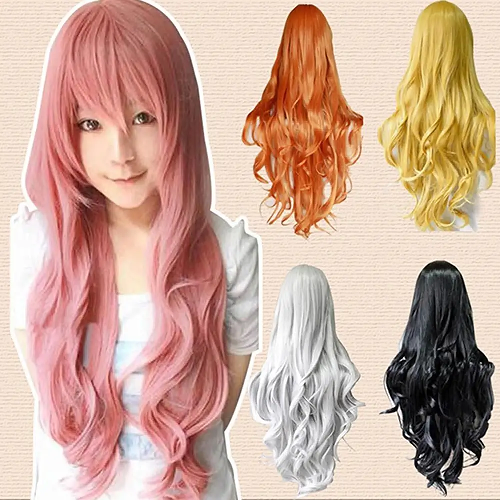 

Женский длинный кудрявый парик для косплея из аниме, волнистый красочный крутой парик для косплея из искусственных волос, парик из человеческих волос, парики Лолиты