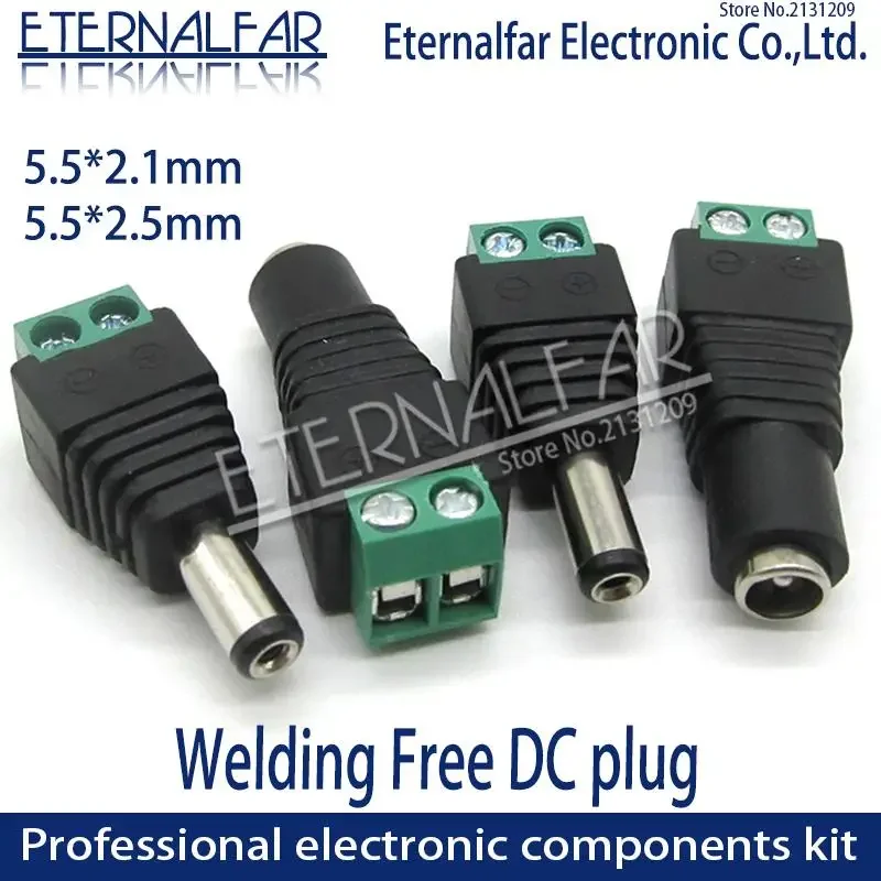 5.5mm x 2.1mm 2.5mm Female Male DC12-24 Connector Power Plug Adapter 5050 3528 5060 Single Color LED Strip and CCTV  Tuning Fork female male dc connector 5 5x2 1mm power jack adapter plug for cctv camera single color led strip light 3528 5050 5730 5630 301