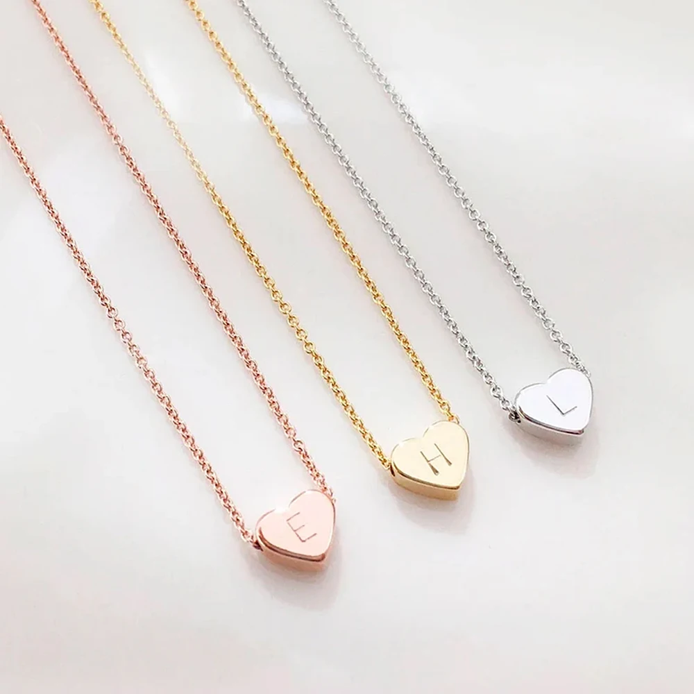 

Stainless Steel Necklaces for Women Custom Personalized Carving Letter Love Heart Pendant Necklaces Jewelry Valentine's Day Gift