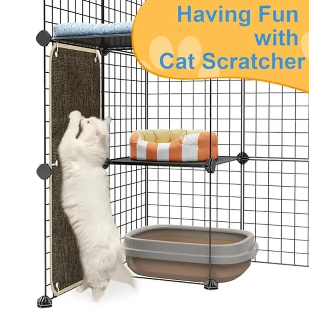 Large 4-Tier Metal Cat Cage with Scratch Blanket Modular Cat Enclosures Indoor Playpen Detachable Wire Kennel Crate Exercise
