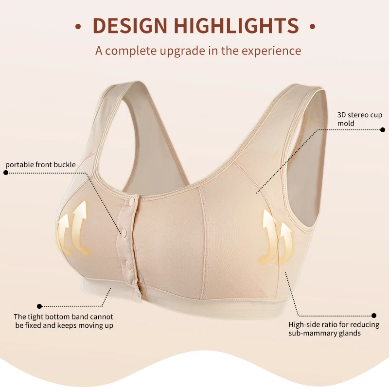 6031 Mastectomy Bra with Pockets Front Closure Cotton Plus Size Lingerie for Post Surgery Women Silicone Insert 2