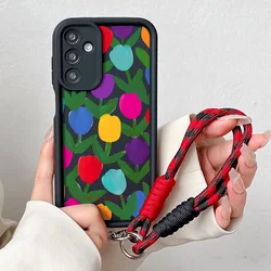 Colorful Tulip Wrist Chain Lanyard Phone Case - S24 (J76 - BlackSS)
