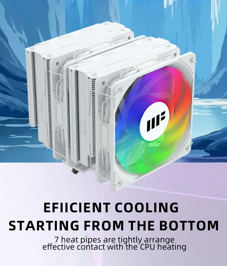CPU Cooler 153mm height 7 HeatPipe TDP 280W Dual Towers Double Fan For Intel 185