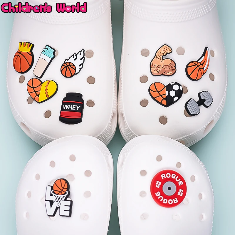 5 11PCS Basketball PVC Croc Charms Dumbbell Shoe Charms Pompon Clog