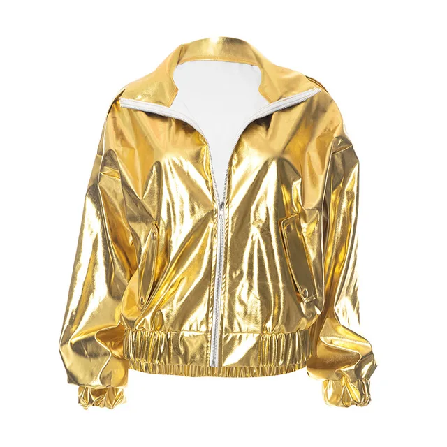 Gold Bomber Gold Metallic Jacket Women's Italian Handmade