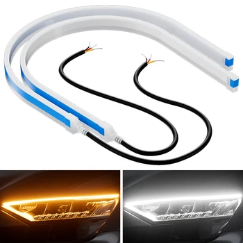 PAUTIX 자동차 LED 조명 스트립, 유연한 방수 DRL 주간 주행등, 자동 헤드 라이트, 흰색 방향 지시등, 노란색, 12V, 2 개