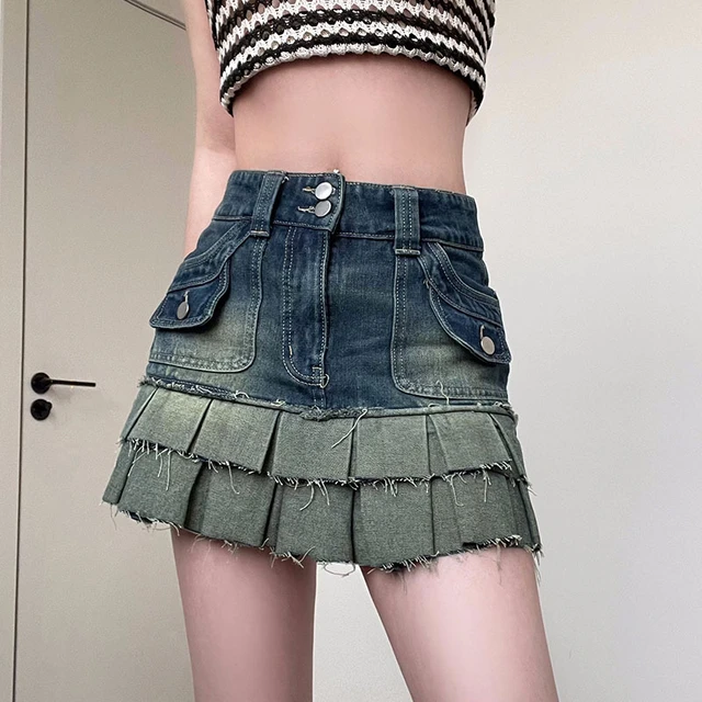 Zip Up Pocket Patchwork Denim Mini Skirt Streetwear High Waist Casual Short  Skirts Vintage Punk Style Women Clothing 90s - AliExpress