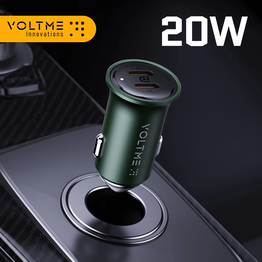 VOLTME 듀얼 USB C 고속 차량용 충전기, 아이폰 13 프로 맥스용, 20W 고속 충전