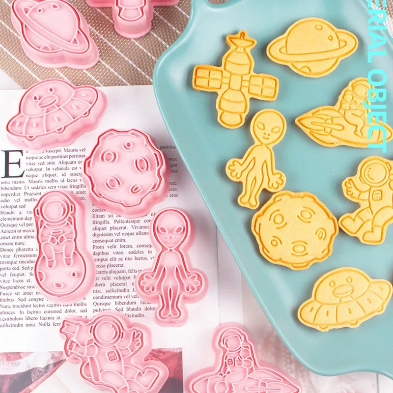 8 Pcs/set Cartoon Space Cookie Cutters Astronaut Spaceship Rocket Planet Cookie Fondant Stamp Biscuit Mould Cake Baking Tools cookie cutter baking mold cookie mould cookie printing mold fondant cutter