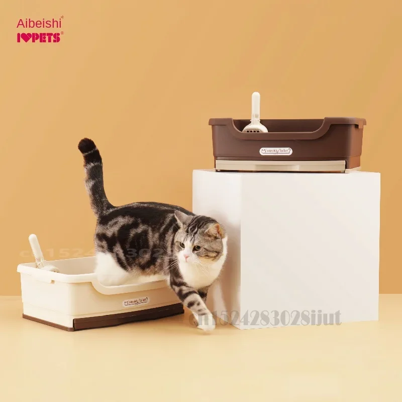 Large Resin Cat Litter Box, Drawer Type Anti-Splash Design with Shovel Layered Deodorant, 41x31x15Cm Odor Control Cat Pan