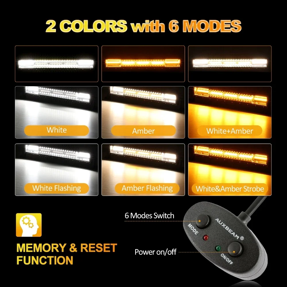  Auxbeam 6 Modes Amber White LED Lights 4 inch 90W