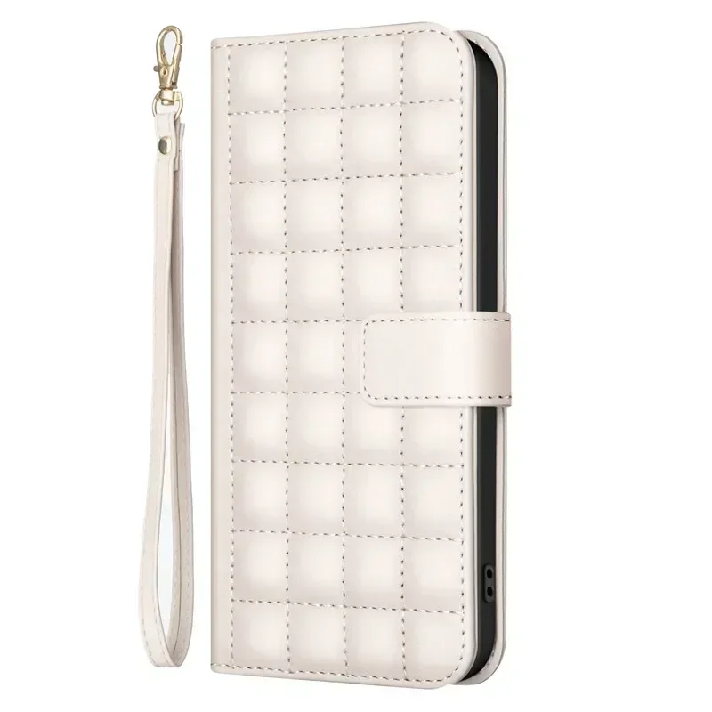 Elegant 3D Checkered Pattern Leather Wallet Case with Magnetic Flip Cover
