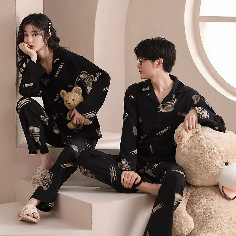 Couple Pajamas Set Women Mens Cotton Nightwear Lover Long Sleeve Sleepwear Homewear Pj Autumn Pyjamas Plus Size M-3XL pyjamas