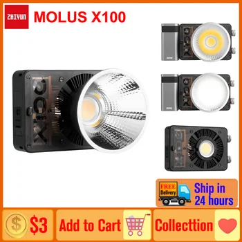 Zhiyun-MOLUS X100 LED 비디오 조명, 사진 조명, 사진 스튜디오 비디오, 유튜브/야외 촬영용 필 라이트