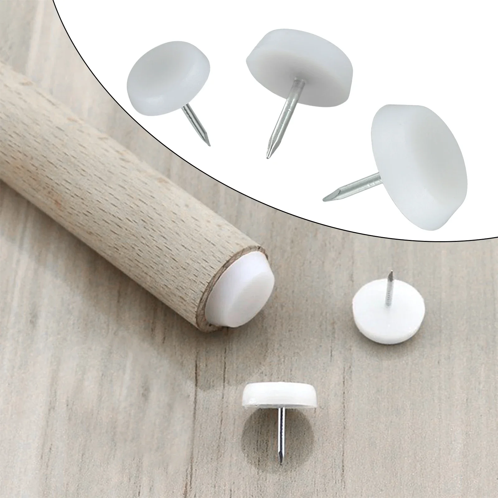 Furniture Leg Pads 50pcs Furniture Feet Nails Stick-on Glide Skid Pad Screw-in 14/18/20mm Lat-Bottom Round Chair Table Leg Protector White Plastic
