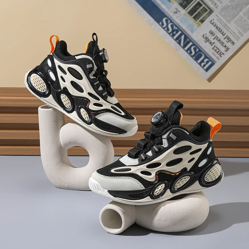 Boys Children sports casual shoes rotary button breathable mesh