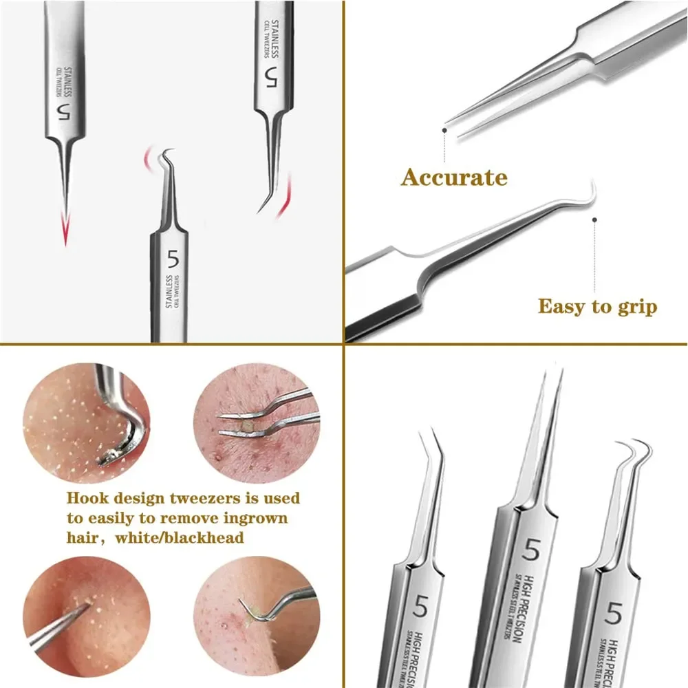 Cell Pimples Blackhead Remover Clip Ultra-fine Tweezers Black Dots Blackhead Extractor Acne Needle Facial Cleaner Skin Care Tool