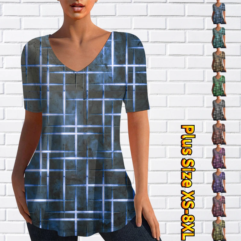 

2023 New Long T-shirt Women's Vintage Clothing Ladies 3D Printing T-shirt Pullover Summer Fashion Street V-neck Short Sleeve