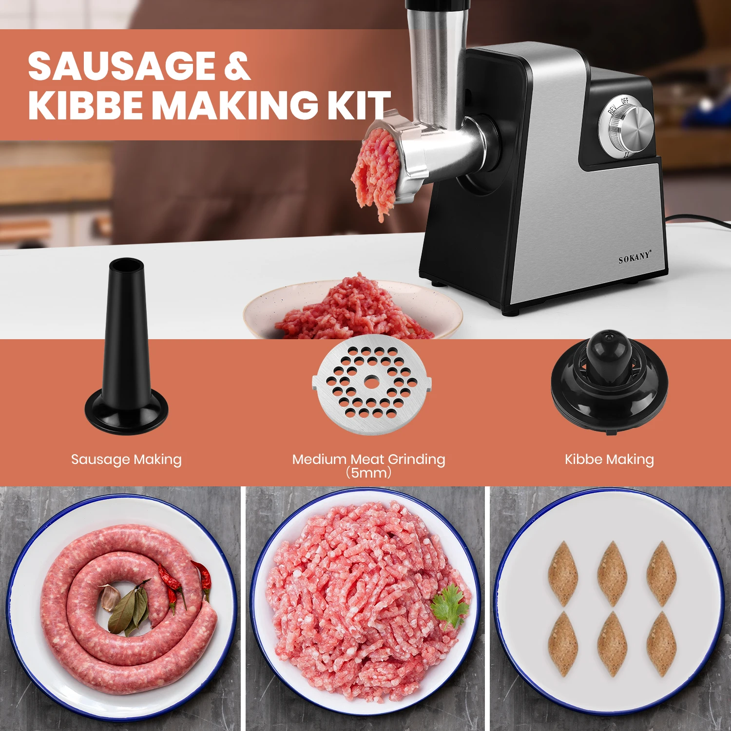 1000W 220V Electric Vegetable Cutter & Meat Grinder Mult-function Electric Slicer Shredder Meat Mincer Sausage Maker & Kibbe Kit vegetable cutter slicer