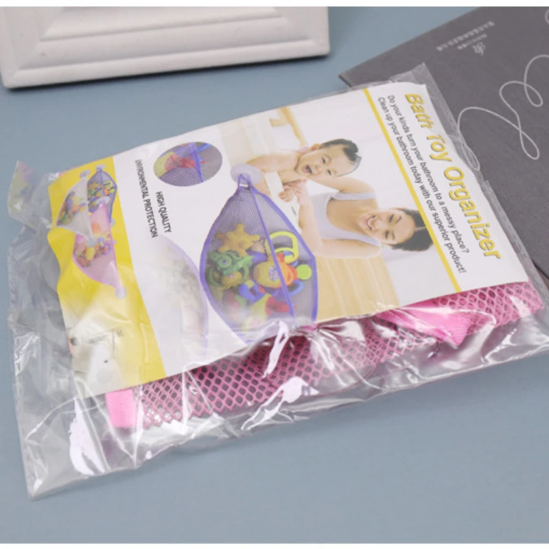 Baby Care Kit Baby Solid Colour Simple Bathroom Mesh Bag Child Bath Toy Storage Bag Net Suction Cup Baskets Wall Holder Organizer