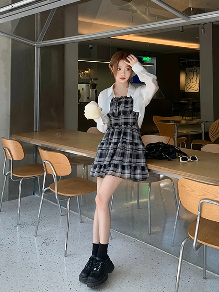 2022 autunno falso due abi da donna Slim Chic manica lunga con fiocco Casual Y2k Mini abo femminile coreano moda elegante abo corto da festa  200000345
