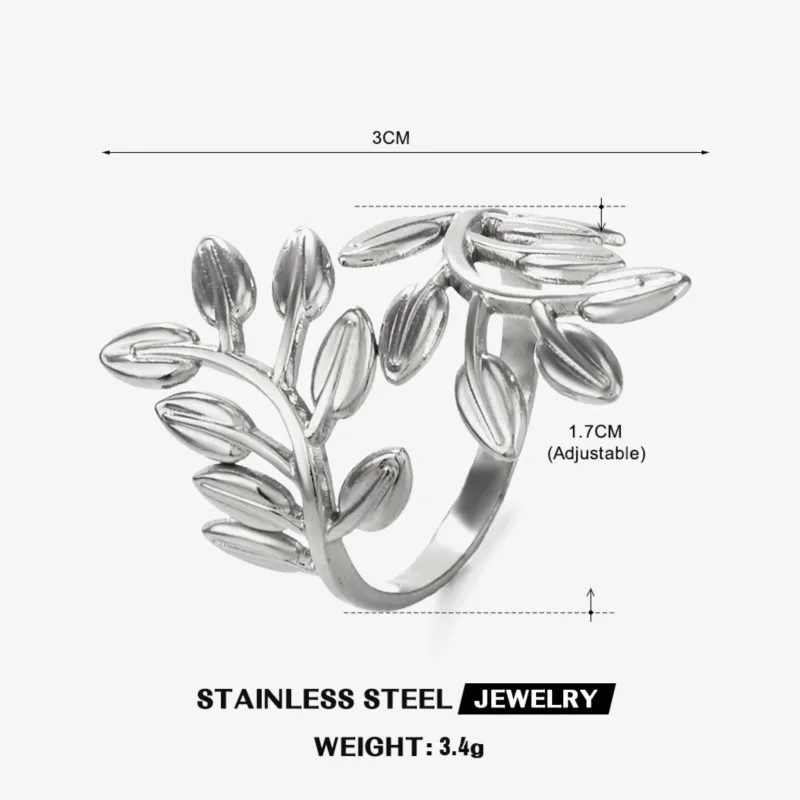 Finger Ring 316L Stainless Steel Irregular Leaves Open Ring For Women Men Hip Pop Party Jewelry