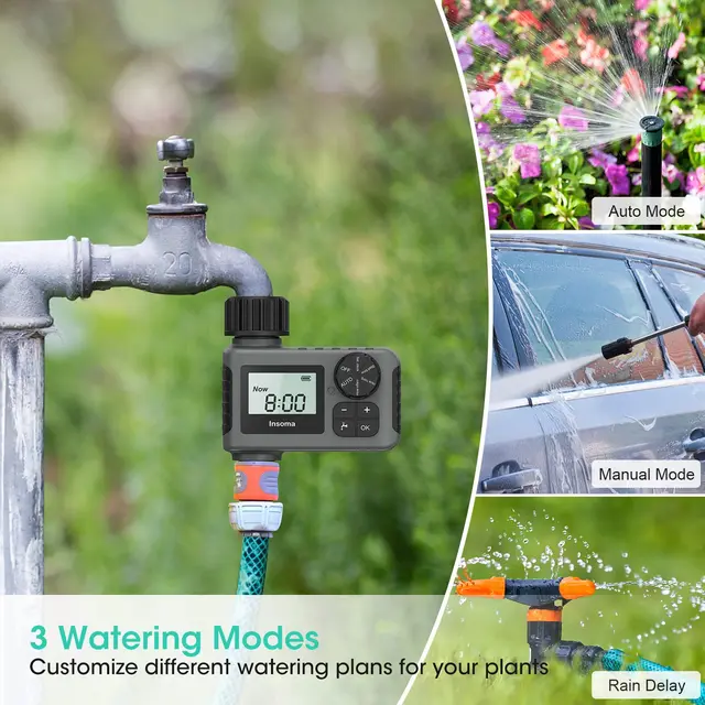 INSOMA Automatic Water Timer Intelligent Irrigation Watering System Sprinkler Timer Garden Programmer Equipment LCD Display IPX5 3
