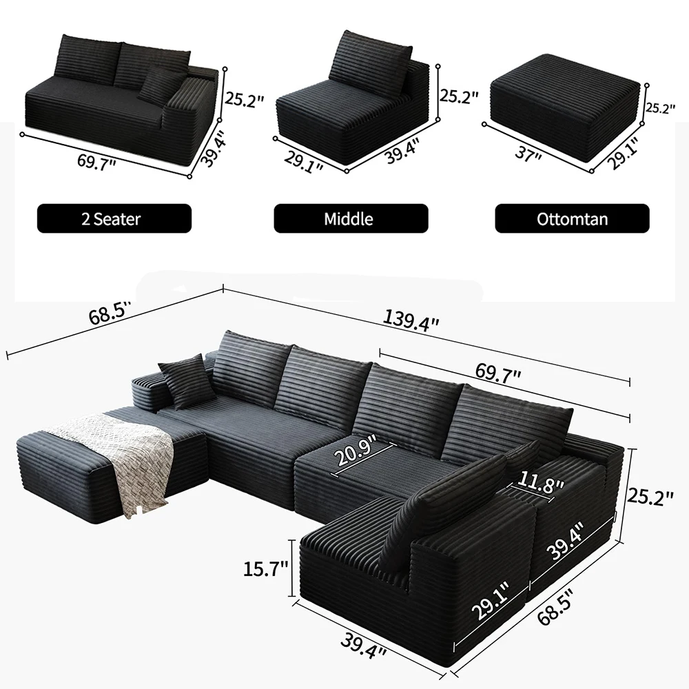 Comfortable Corduroy Modular Sectionals 6