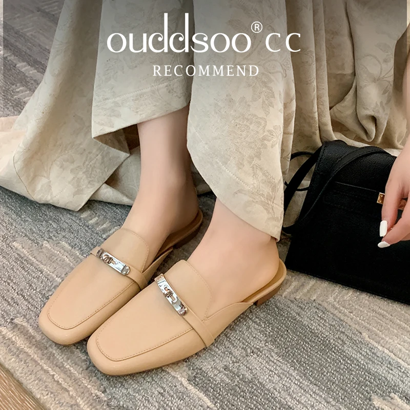 

Ods Shallow Shoes Woman 2023 Cover Toe Woman's Slippers Loafers Rivet Low Female Mule New Flat Soft Mules Casual Rubber Slides42
