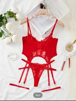Women's Floral Lace Garter Lingerie Set with Choker - Image 2