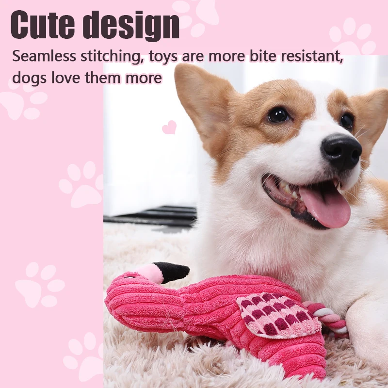 Flamingo Plush Dog Toy – Interactive Squeaky Chew Rope for Dogs 5