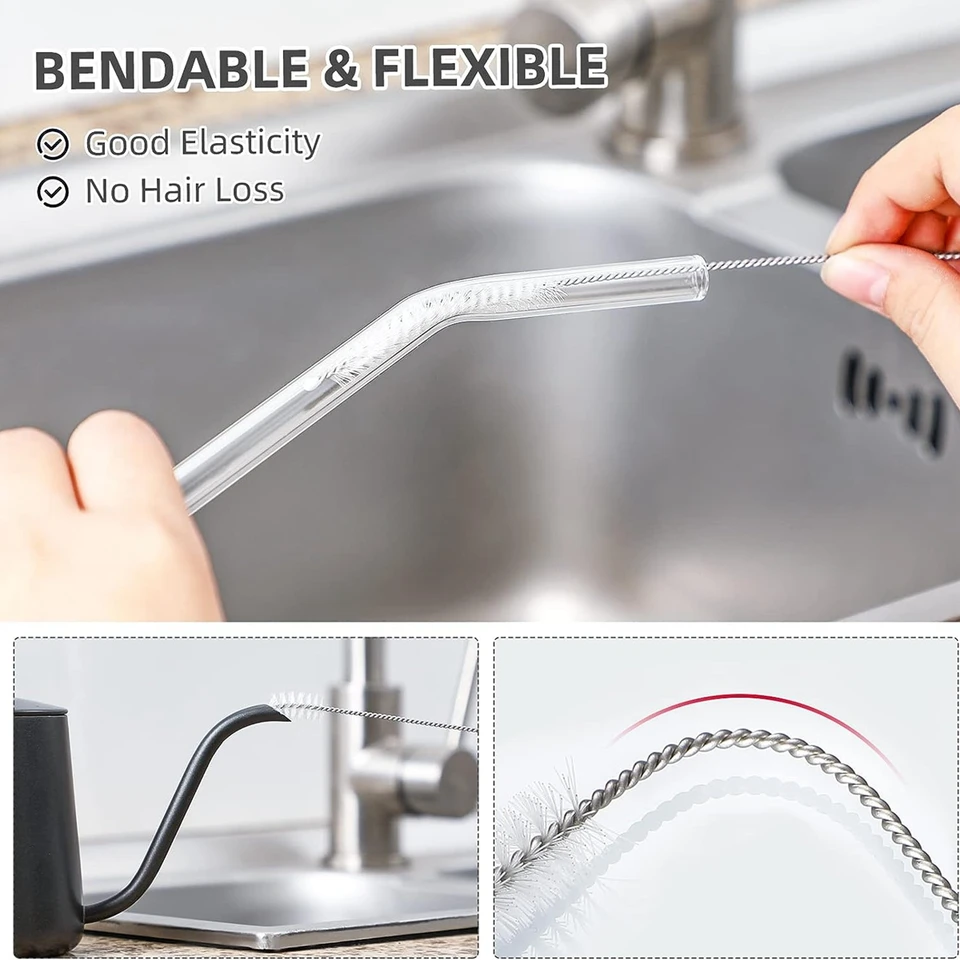 10 Pezzi Spazzole Per Cannucce Extra Lunghe, Setole In Nylon E Manico In Acciaio Inox, 200x33x5mm, Per Borracce E Provette (5 Colori)