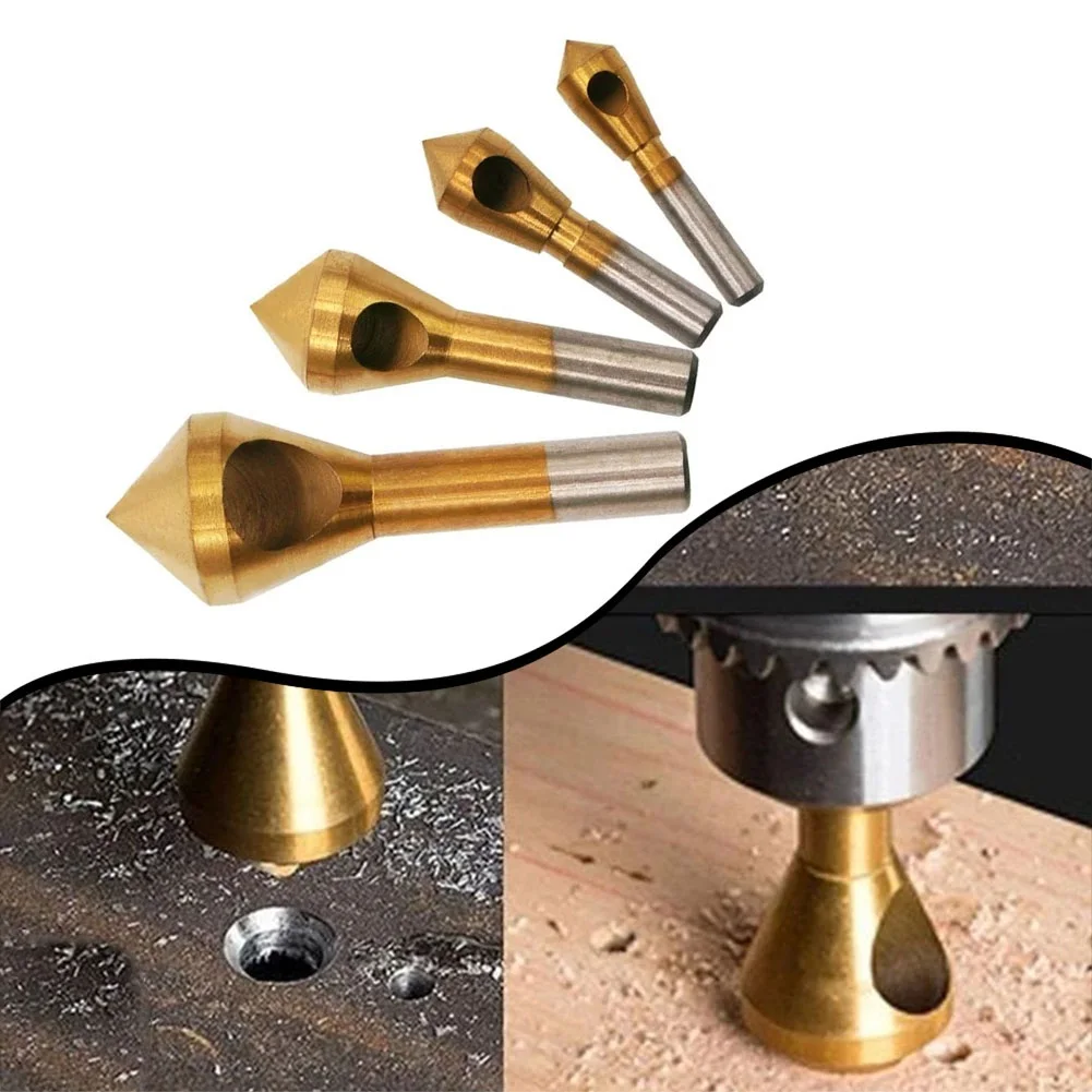 

2pcs Titanium-Plated Coated Countersink Drill Bit Deburring Drill Taper Hole Cutter Countersunk Head Chamfering Tools Removal