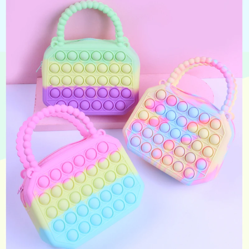 Antistress Pops Shoulder Bag for Children Girls Cute Messenger Bag Kids Keys Coin Purse Cute Princess Mini Handbag Sensory Gifts