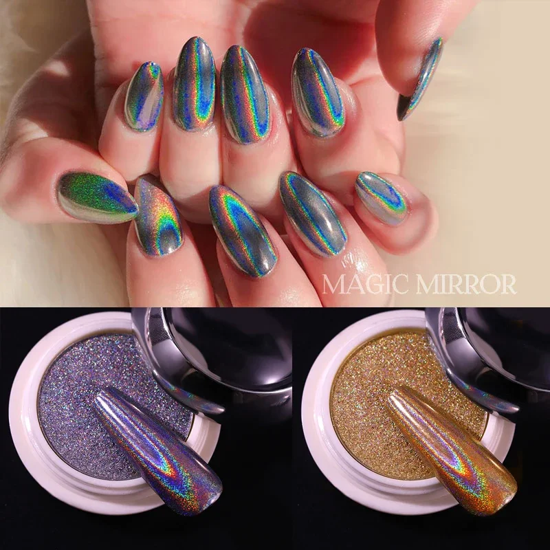 1 Box Holographic Powder on Nails Laser Gold Silver Nail Glitter Chrome Nail Powder Pigment Gel Polish Accessories Manicure Dust