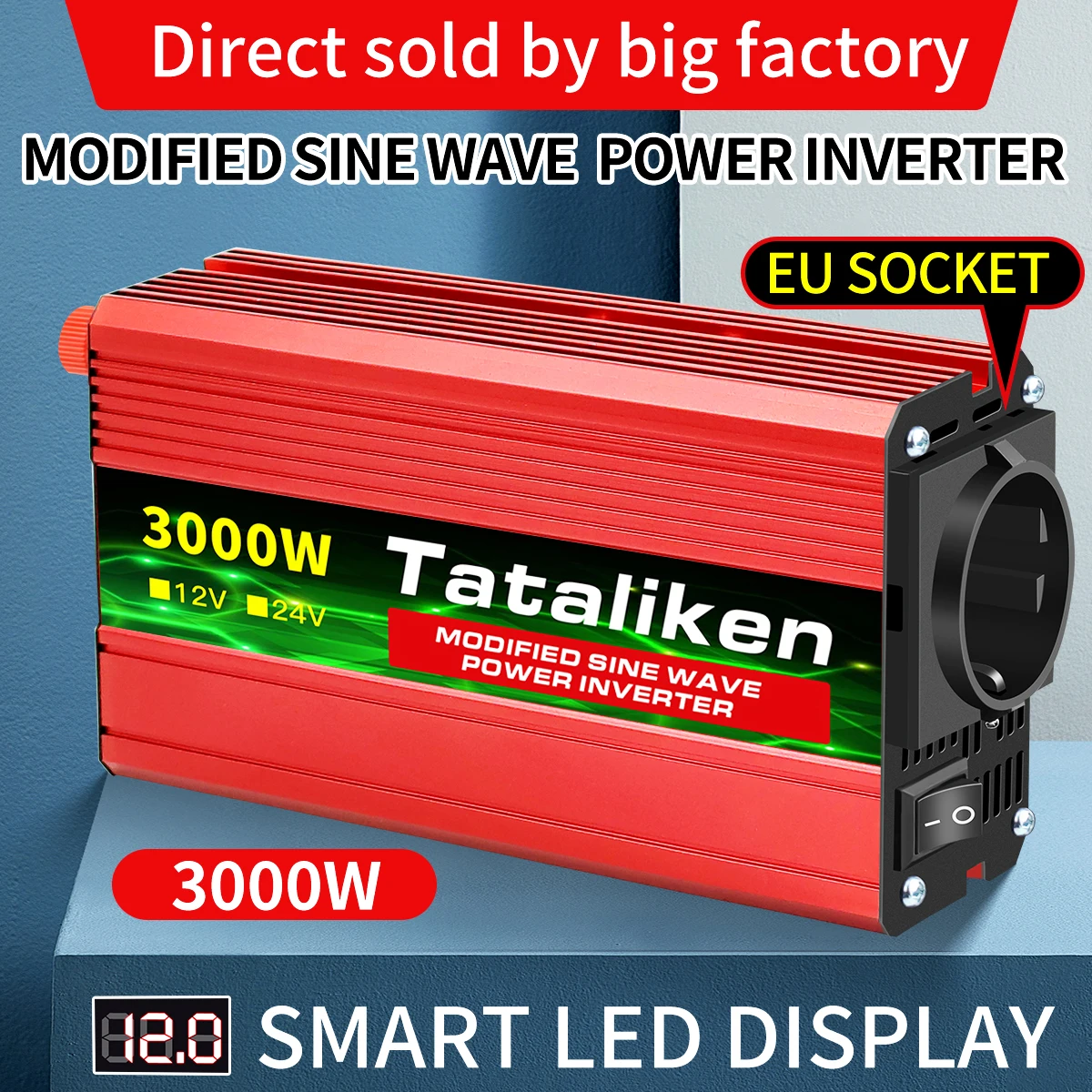 Convertitore Inverter Automobilistico Ue 1500W/2000W/3000W/4000W Ac 12V.24V 220V 50Hz Inverter Ad Alta Potenza Display Ledvoltage