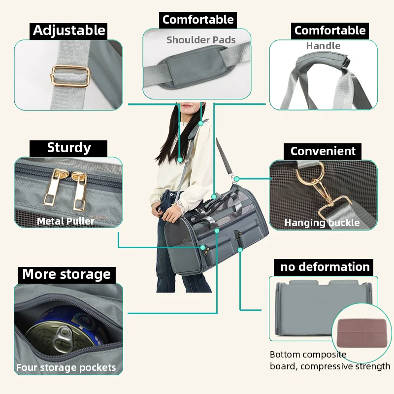 Breathable Cat Carrier Bag Large Space Travel Bag for Cat Pet transporter and Conveyor Pet Moving Handbag Foldable Waterproof