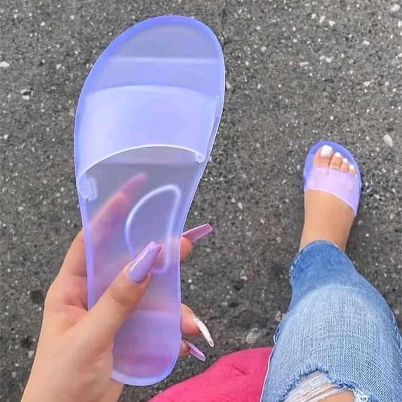 JS Elegant Lady Slip On Jelly Shoe Slides Slipper Kasut Perempuan Selipar  Bertumit 女新款半