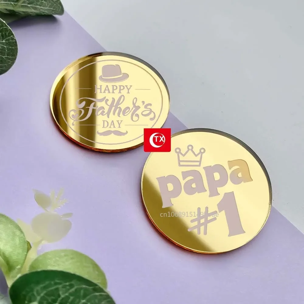 2026 Happy Father's Day Cake Topper Acrylic Gold Super Best Dad Cake Decor for Father Birthday Party Cupcake Decor