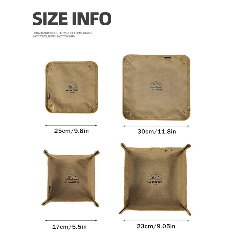 1 Pack Portable Oxford Cloth Outdoor Tray Flexible Fabric Mat 9.84/13.78inch Square Tray for Camping Picnic Travel