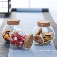 500ML Spherical Glass Food Storage Container with Cork Lids Large Capacity Sealed Glass Bottles Pot Jar for Kitchen Organizer 1