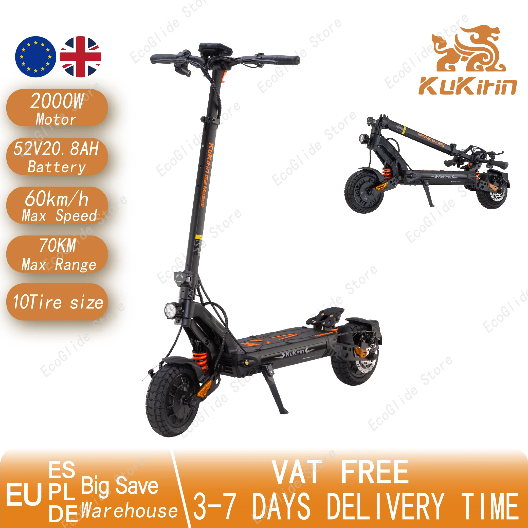 Monopattino Elettrico Kukirin G2 Master con Doppio Motore da 1000W, Batteria Li-ion 52V 20.8Ah, Velocità Massima 70 km/h, Autonomia 80 km, Scooter a Due Ruote