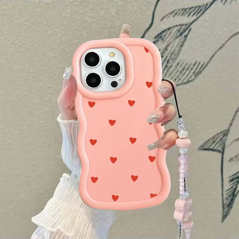 Bowknot Heart Wave Soft Phone Case with Chain Lanyard